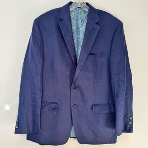 Lauren Ralph Lauren 100% Linen Navy‎ Blue Lassiter Blazer 44R Paisley Lined
